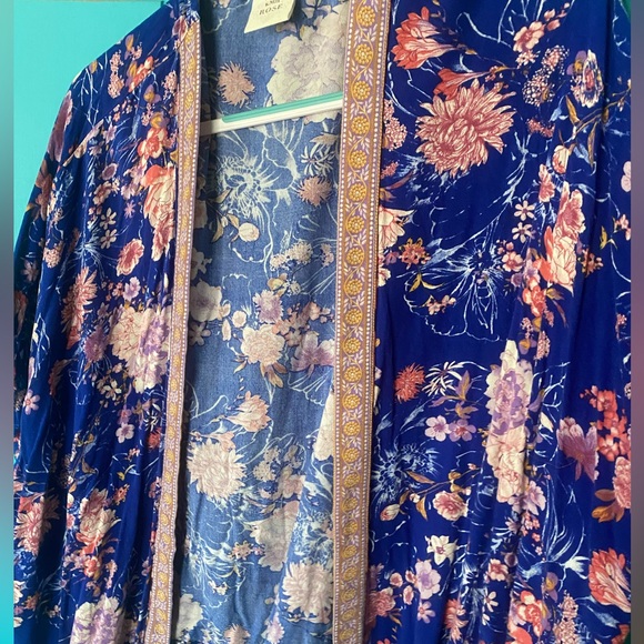 Floral Kimono Jacket Boho Vibrant Colors Swim Coverup Beach Blue Pink Festival - Picture 6 of 8
